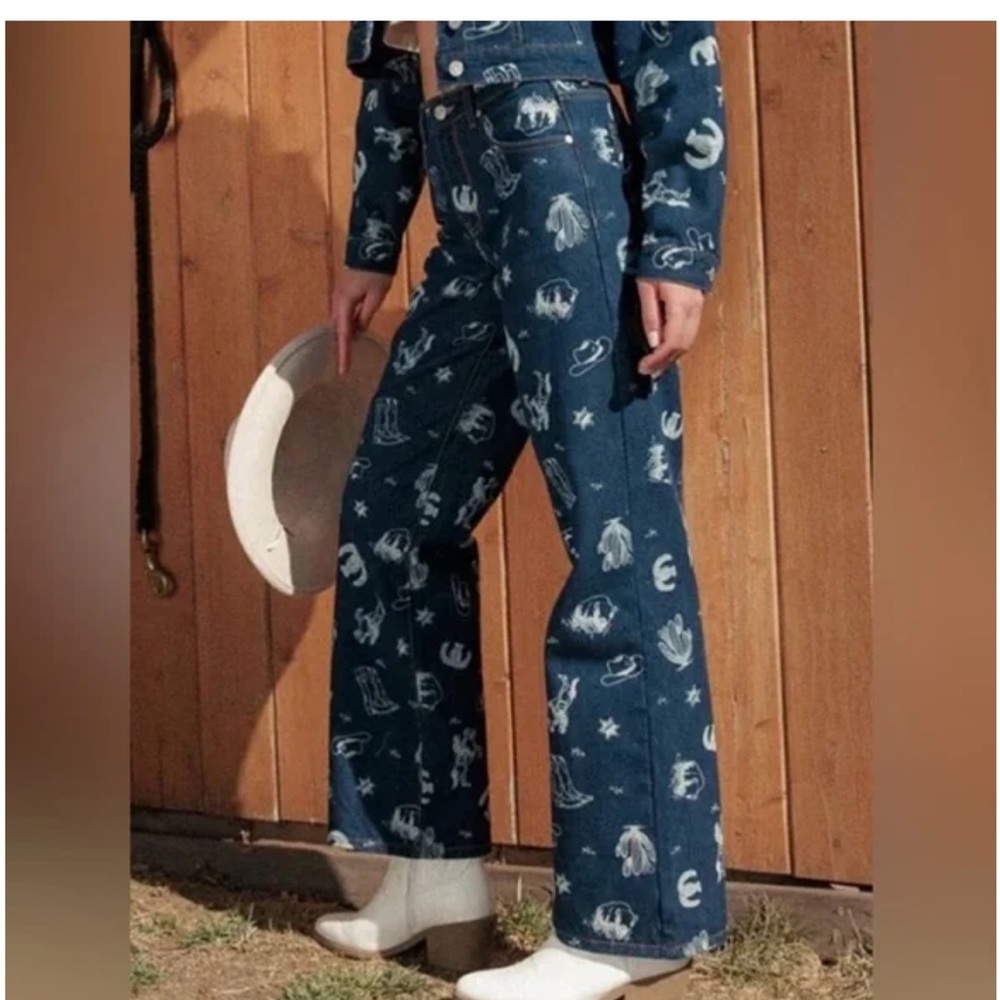 Cali1850 Dark Denim Rodeo Printed Jeans